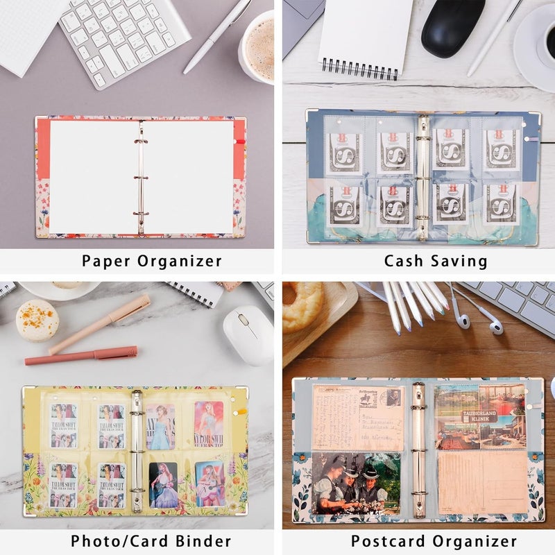 KLLVE Mini Binder Organizer for 5.5" x 8.5" Paper ，1 Inch 3 Ring Binder with Clipboard, 5-Tabs Pockets Dividers, Plastic Folder, 18 Divider Stikers, Pen Loop (Weed, Half Letter Size) - Image 5